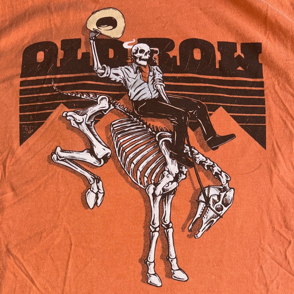 Old Row Skeleton Cowboy | Vibrant Orange Short Sleeve Tee | 100% Cotton
